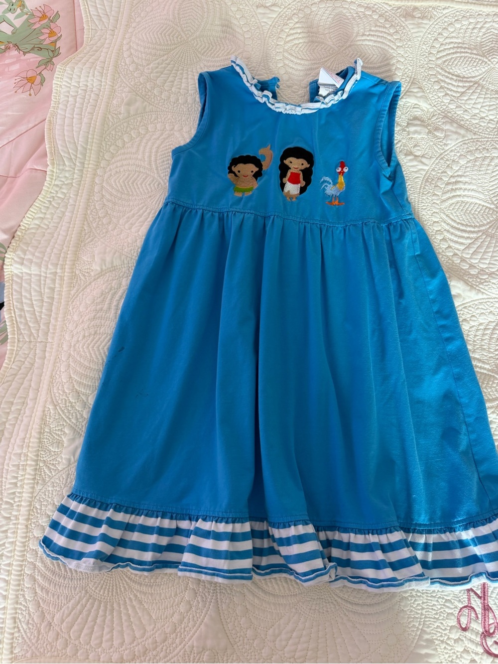 Stitchy Fish Blue Girls' Sleeveless Embroidered Dress